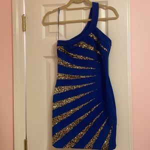 Blue sparkle one shoulder dress